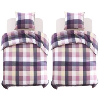 vidaXL Pussilakanasetti Violetti ruutukuvio 135x200/80x80