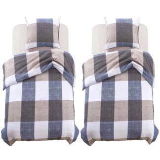 vidaXL Pussilakanasetti Ruutukuosi kahvi 155x200/80x80 cm