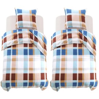 vidaXL Pussilakanasetti Oranssi ruutukuosi 155x200/80x80 cm