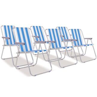 vidaXL Retkituolit 6 kpl Sininen ja valkoinen teräs
