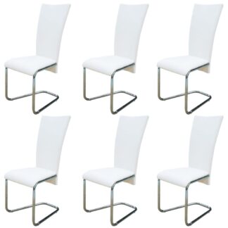 vidaXL Cantilever Ruokapöydän tuolit 6 kpl valkoinen keinonahka
