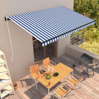 vidaXL Manuaalisesti sisäänkelattava markiisi 500x300 cm sinivalkoinen