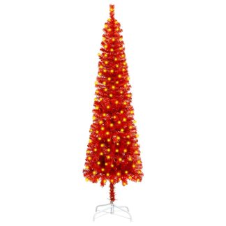 vidaXL Kapea joulukuusi LED-valoilla punainen 180 cm