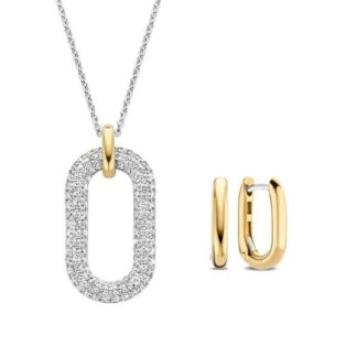 Ti Sento, SENTO Milano kaulakoru ja korvakorut, setti, hopeaa keltakullattua hopeaa, 4856ZY