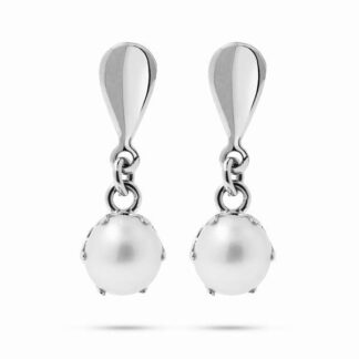 Stelle, Valkokultaiset helmikorvakorut 5mm makeanveden helmillä, 14K valkokulta