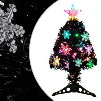 vidaXL Joulukuusi LED-lumihiutaleilla musta 64 cm kuituoptiikka