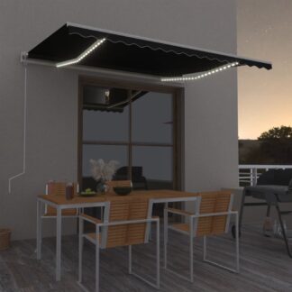 vidaXL Sisäänkelattava markiisi LED/tuulisensori 400x300cm antrasiitti