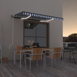 vidaXL Sisäänkelattava markiisi LED/tuulisensori 400x300 cm sinivalk.