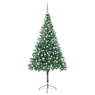 vidaXL Tekojoulukuusi LED-valoilla ja palloilla 210 cm 910 oksaa
