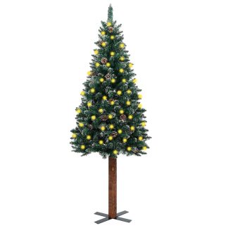 vidaXL Kapea joulukuusi LED-valoilla aito puu ja lumi vihreä 180 cm