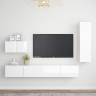 vidaXL 4-osainen TV-kaappisarja korkeakiilto valkoinen lastulevy