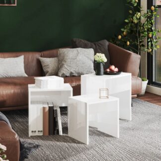vidaXL Sarjasohvapöydät 3 kpl korkeakiilto valkoinen lastulevy