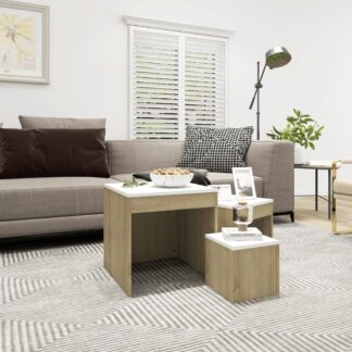 vidaXL Sarjapöydät 3 kpl valkoinen ja Sonoma-tammi lastulevy