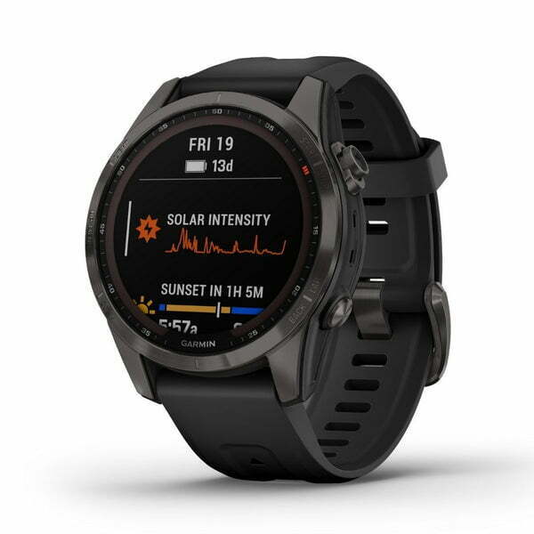 Garmin Fenix 7S Sapphire Solar, hiilenharmaa DLC-titaani ja musta ranneke 010-02539-25