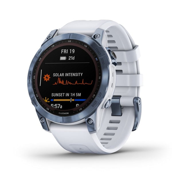 Garmin Fenix 7 Sapphire Solar, vaaleansininen DLC-titaani ja vaaleanharmaa ranneke 010-02540-25
