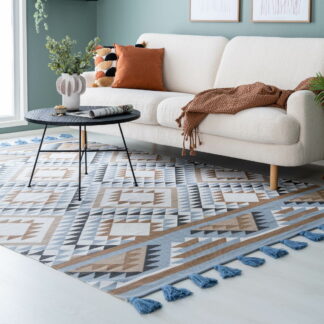 Lenni puuvillamatto 200x290 cm sini/valkoinen