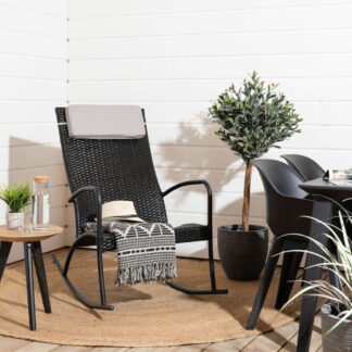 Laituri keinutuoli musta, vaaleanharmaa niskatyyny