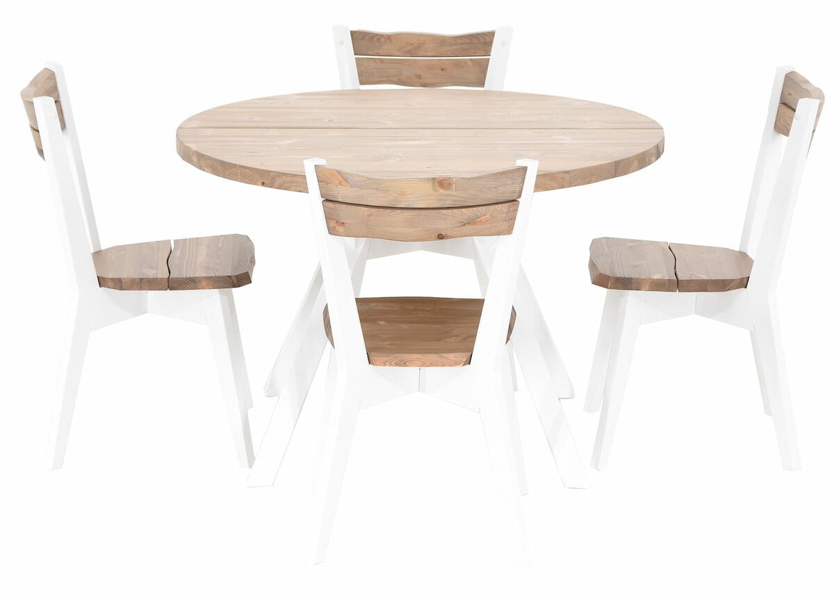 Lana 4-hengen ruokailuryhmä pyöreä antiikkipetsattu/valkoinen