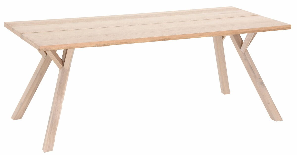 Tikli tammi lankkupöytä 195x90 cm lakattu tammi kansi, valkolakattu tammi jalka