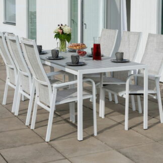 Hillerstorp Hånger 6-hengen ruokailuryhmä säätötuoleilla, valkoinen/harmaa