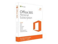 Microsoft Office 365 Personal, Office suite, 1 lisenssi(t), 1 vuosi/vuosia, Monikielinen, Windows 10 Education, Windows 10 Education x64, Windows 10 Enterprise, Windows 10 Enterprise x64,..., Mac OS X 10.10 Yosemite, Mac OS X 10.6 Snow Leopard, Mac OS X 10.7 Lion, Mac OS X 10.8 Mountain...