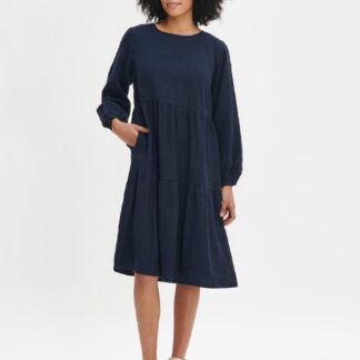 Nanso SARALIA pitkähihainen midi pellavamekko - tummansininen