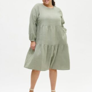 Nanso SARALIA pitkähihainen midi pellavamekko - vihreä