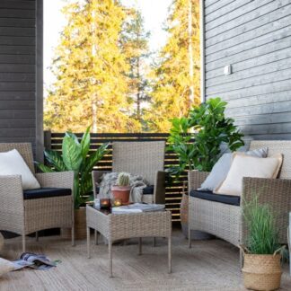 Rooma sohvaryhmä luonnonväri, mustat pehmusteet