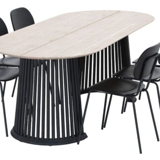 Suoma-Amira 6-hengen ovaali ruokailuryhmä valkaistu antiikkipetsattu/musta/musta