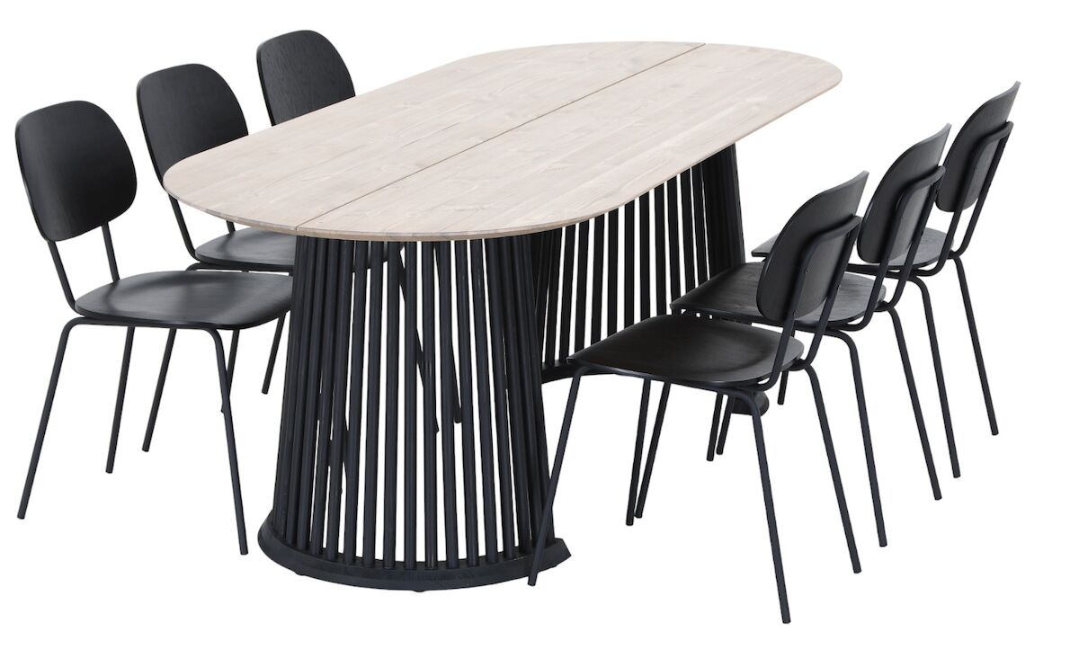 Suoma-Amira 6-hengen ovaali ruokailuryhmä valkaistu antiikkipetsattu/musta/musta