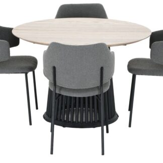 Suoma-Enzo saarni 4-hengen pyöreä ruokailuryhmä valkolakattu/musta/harmaa