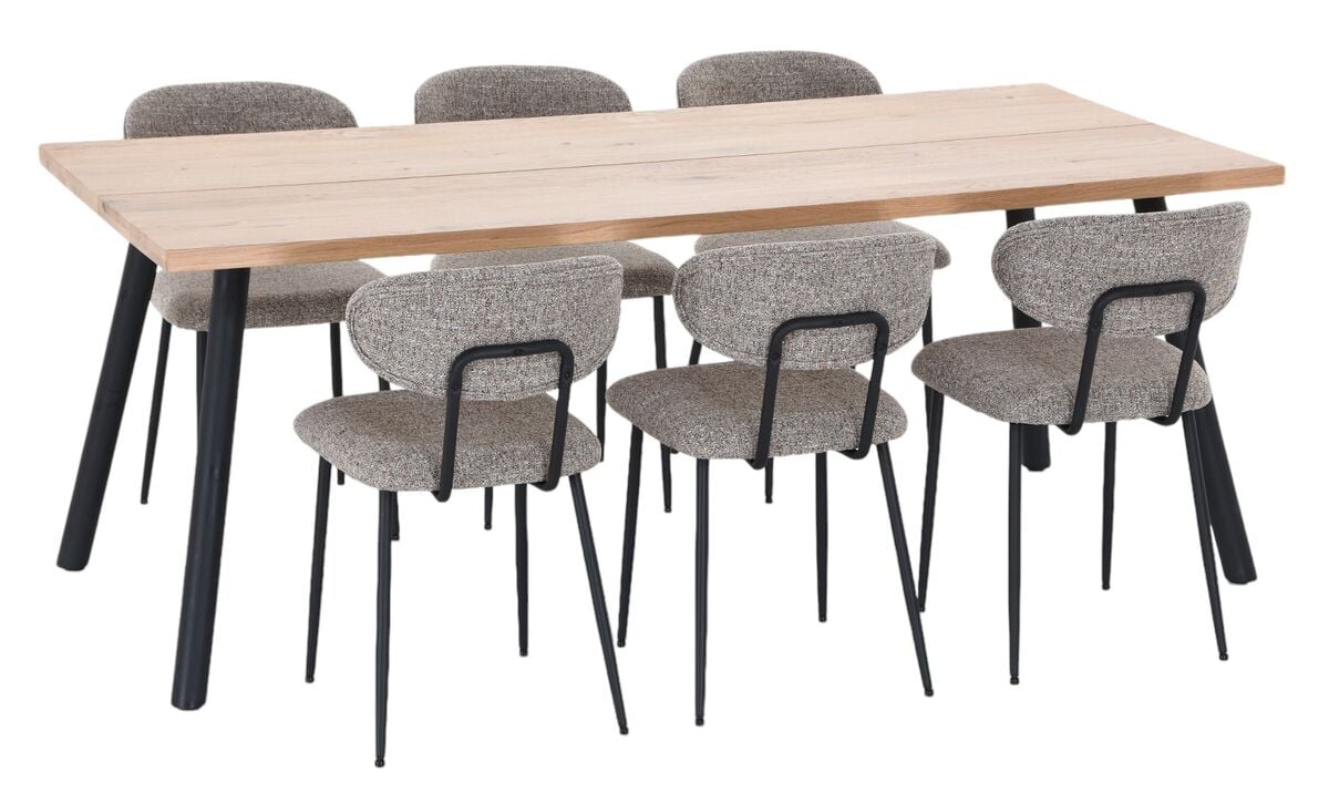 Veini-Daniel 6-hengen ruokaluryhmä lakattu tammi/musta/mocca Java