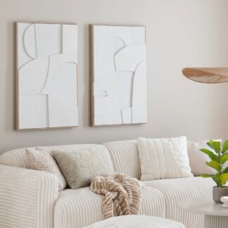 House Nordic Madeline Relief canvas-taulusetti 2 kpl 60x90 cm valkoinen
