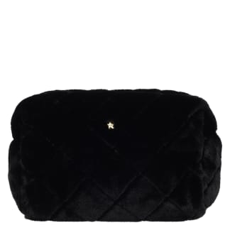 DARK Faux Fur Quilted Make-Up Pouch Large Black