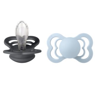 BIBS Pacifier Supreme Silicone Size 2 2 kpl – Iron/Baby Blue