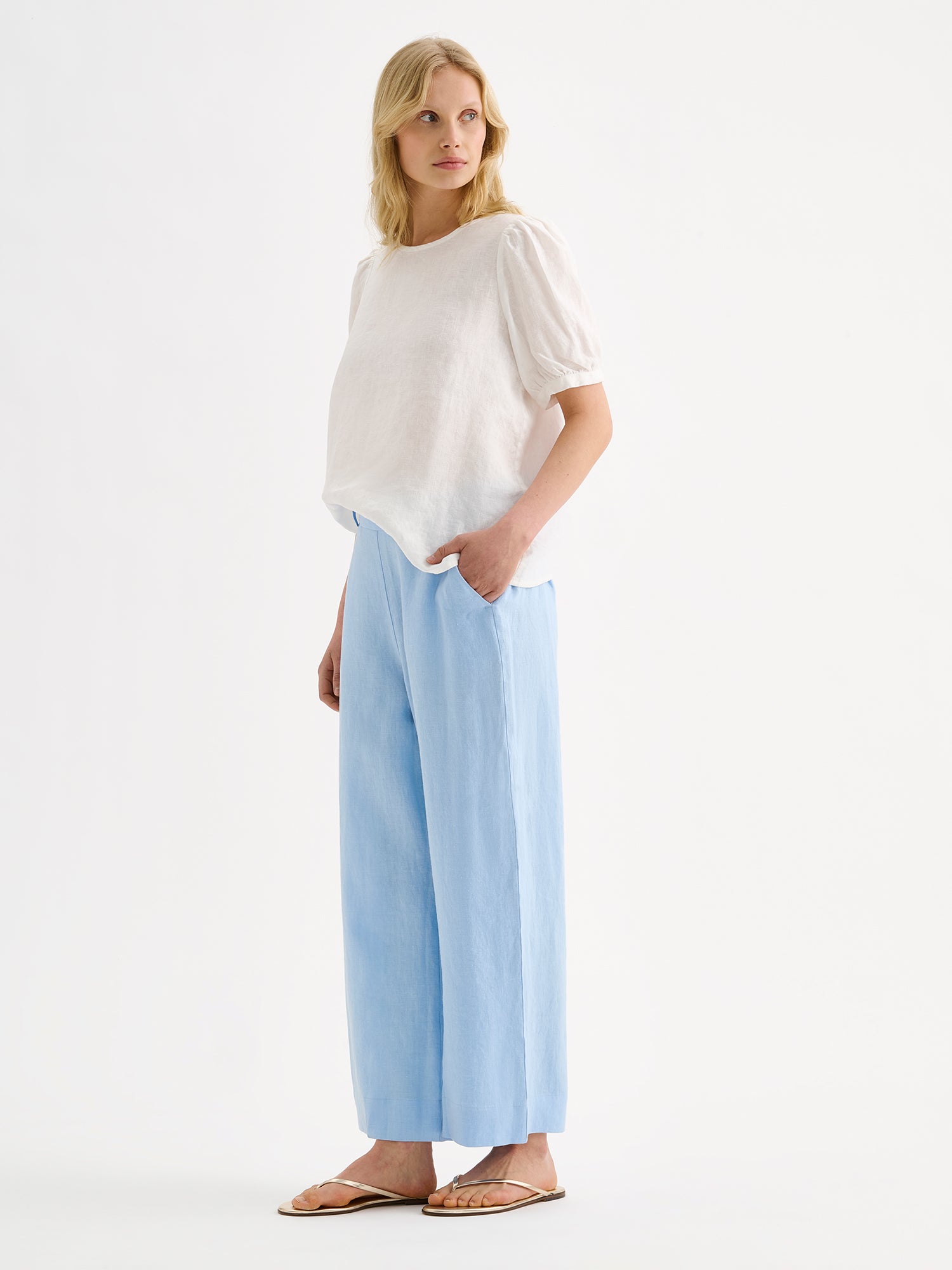 Nanso SAARI culottes-pellavahousut - vaaleansininen