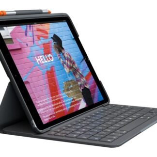 Logitech Slim Folio - Näppäimistö ja foliokassa - trådløs - Bluetooth LE - QWERTY - UK - Oxford-grå - Apple 10,2-tuumaiseen iPad Wi-Fi  10,5-tuumaiseen iPad Pro Wi-Fi  10,9-tuumaiseen iPad Wi-Fi  iPad Air Wi-Fi