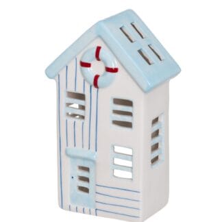 4Living Beach Hut lyhty 20 cm vaaleansininen raidallinen