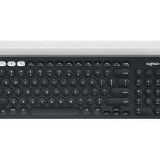 Logitech K780 Multi-Device Wireless Keyboard, Täysikokoinen (100 %), Langaton, RF Wireless + Bluetooth, QWERTY, Harmaa, Valkoinen