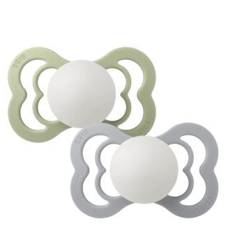 BIBS Pacifier Supreme 2 PACK Silicone Size 1 Sage GLOW/Cloud GLOW