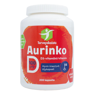 Terveyskaista Aurinko D 100 mikrog 200 kaps 200 kaps