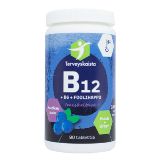 Terveyskaista B12+B6+Foolihappo, mustikka (imeskeltävä) 90 tabl