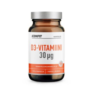 ICONFIT D3-Vitamiini 30 μg, Viinirypäleensiemenöljyllä 90 kaps 90 kaps