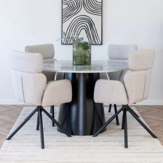 House Nordic Brito pyöreä ruokapöytä Ø120 cm greige marmori look/musta