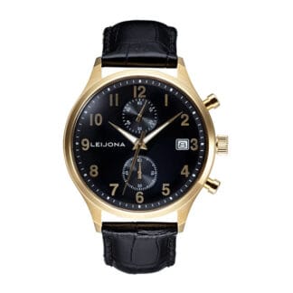Leijona Ohra Krono, Gold Tone & Black, 5020-2610, rannekello
