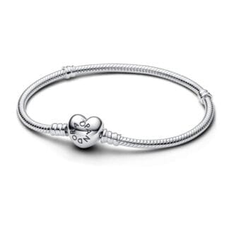 Pandora Moments Heart Clasp Snake Chain rannekoru, hopea, 590719