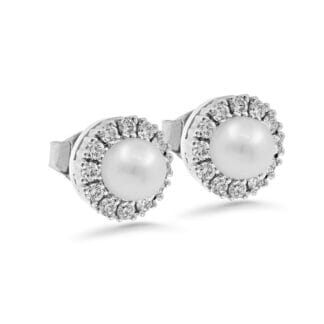 Silván Lauriel timanttikorvakorut makeanvedenhelmillä, 0,48ct, valkokultaa, timanttikorut