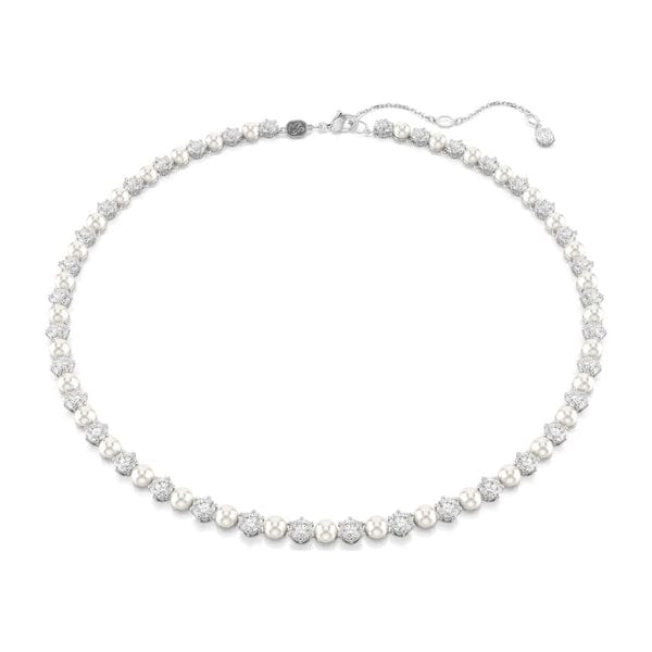 Swarovski Matrix kaulakoru, vaalea metalli, kirkkaat kristallit ja valkoiset helmet, 5689623