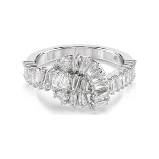 Swarovski Matrix sormus, vaalea metalli ja kirkkaat kristallit