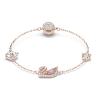 Swarovski Swan rannekoru, rosekullattu, kirkkaat ja vaaleanpunaiset kristallit